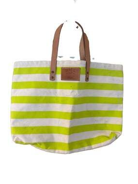 Will Leather Goods Lime Green Striped Canvas Handles Tote Bag